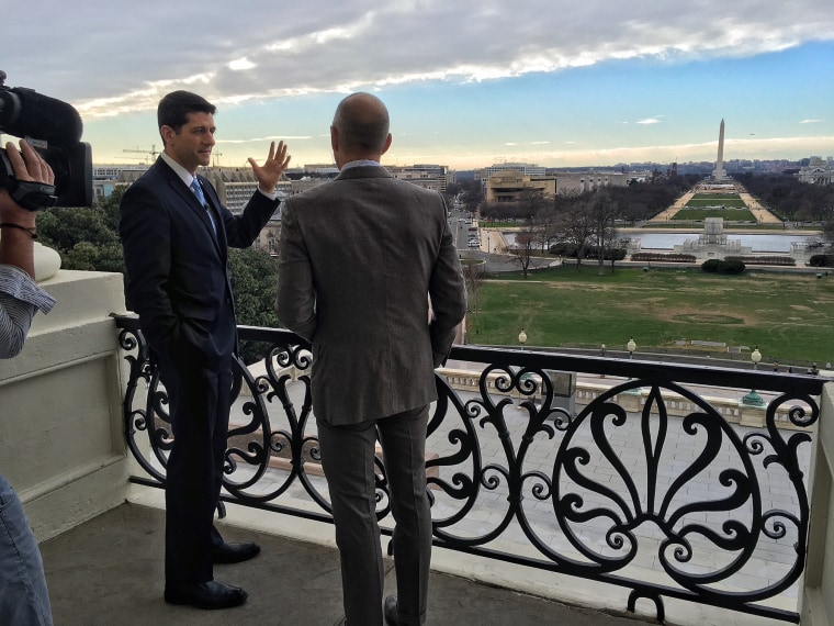 House Speaker Paul Ryan and Matt Lauer speak on the balcony of Ryan's office on Capitol Hill.