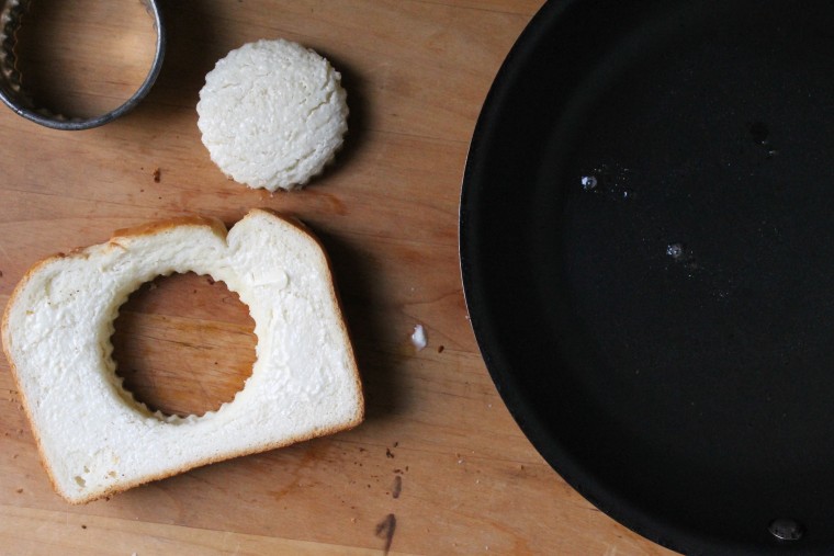 Grilled Cheese Egg-in-a-Hole: Stamp out a hole in the center of the grilled cheese using a 2¼-inch biscuit cutter or a small glass