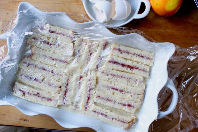 Stuffed French Toast Casserole: Press a sheet of plastic wrap directly onto the surface and refrigerate overnight