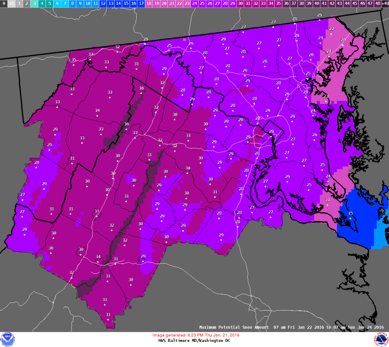 Image: Forecast potential maximum snowfall