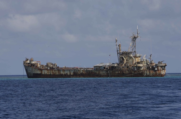 Image: Philippine Navy ship LT 57 is anchored off Second Thomas Shoal