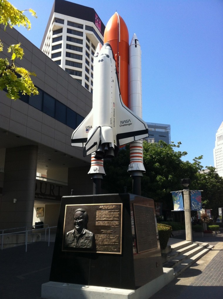 The Challenger memorial on Ellison S Onizuka Street in Little Tokyo, Los Angeles.