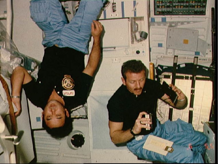 Ellison Onizuka and Loren Shriver during STS-51-C, the 15th space shuttle flight.