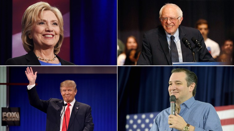 Hillary Clinton, Bernie Sanders, Ted Cruz and Donald Trump