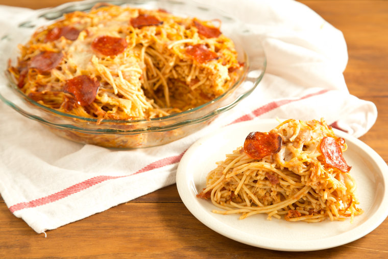 Pizza Spaghetti Pie: Let the pie rest for 10 minutes before slicing and serving
