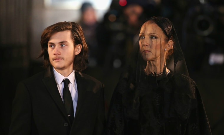 Rene-Charles Angelil and recording artist Celine Dion attend the State Funeral Service for Celine Dion's husband, Rene Angelil, at Notre-Dame Basilica on January 22, 2016 in Montreal, Canada.