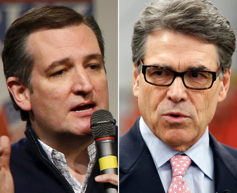 Image: A composite image of Republican presidential candidate Senator Ted Cruz (L) and former Republican Texas Gov. Rick Perry