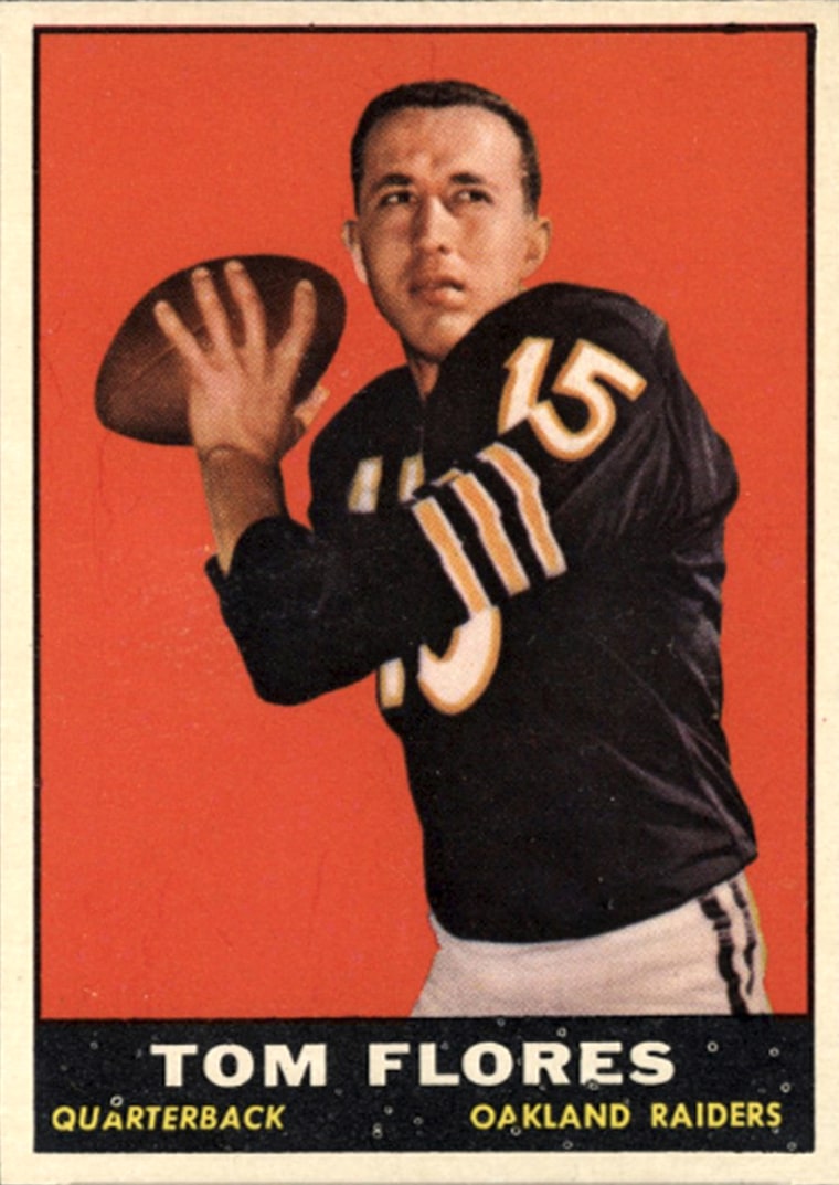 Baseball card from Tom Flores’ quarterback career with the Oakland Raiders.