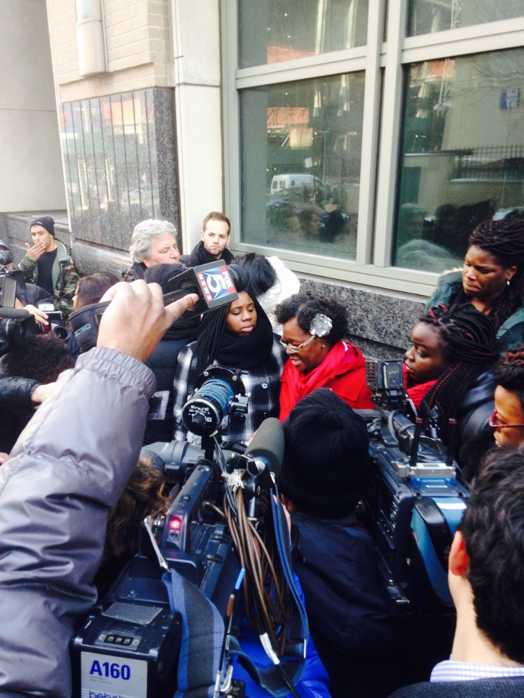 Hertencia Petersen, Akai Gurley's aunt, addresses reporters at a midday press conference, Jan. 25, 2016, outside State Supreme Court in Brooklyn where NYPD Officer Peter Liang is on trial for Gurley's death.
