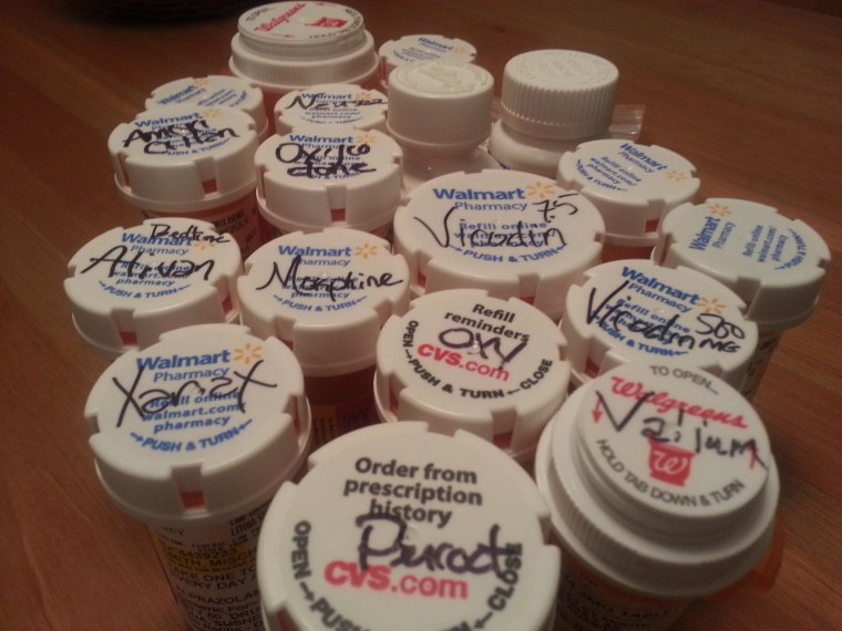 A small sampling of the pain medications that became part of my friend's daily regiment as part of an aggressive treatment that included a radical hysterectomy.