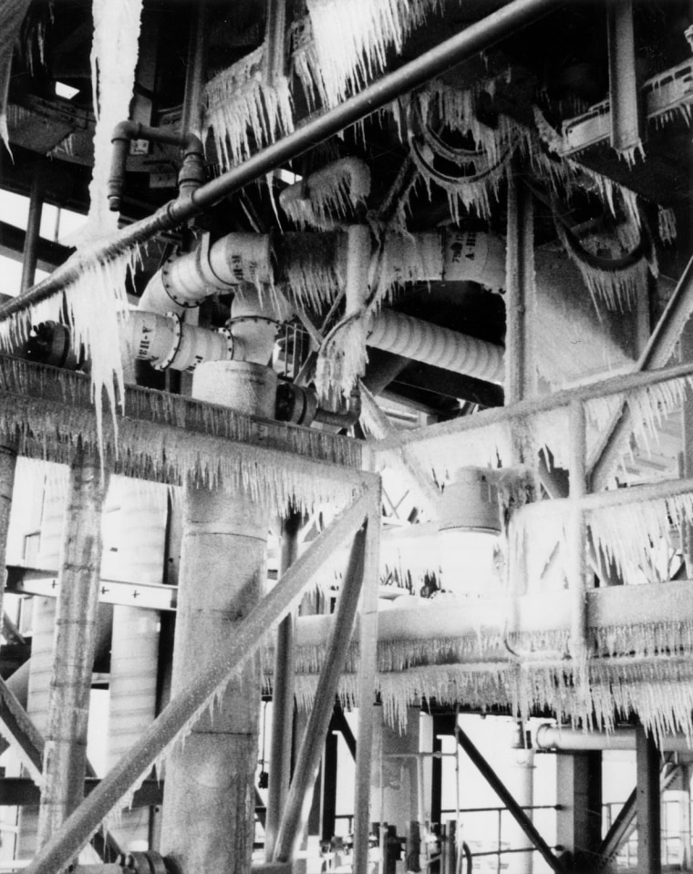 Image: On the day of the shuttle Challenger's launch, icicles draped structures at NASA's Kennedy Space Center