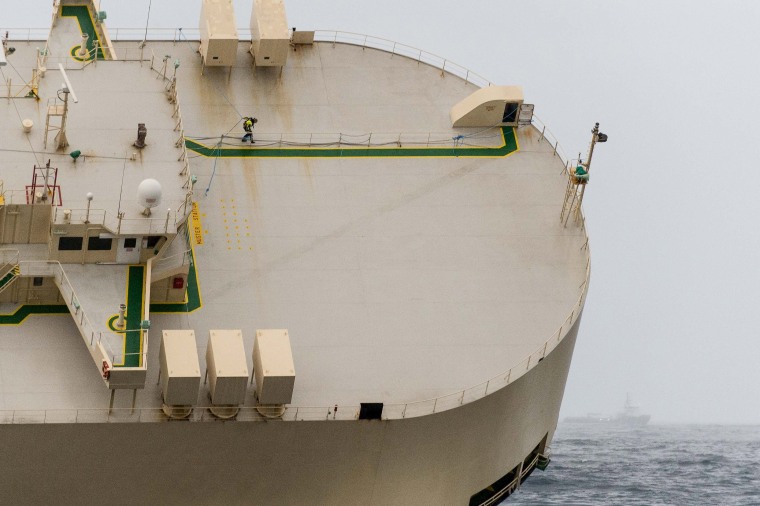 Image: Stricken cargo ship 'Modern Express' is seen in the Atlantic Ocean off France
