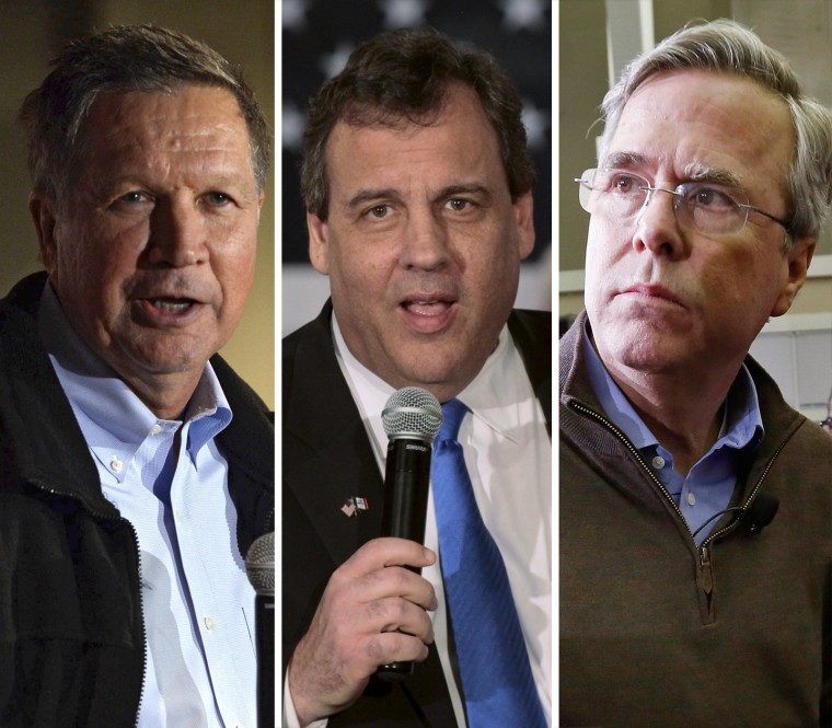 From left, Republican presidential hopefuls John Kasich, Chris Christie and Jeb Bush.