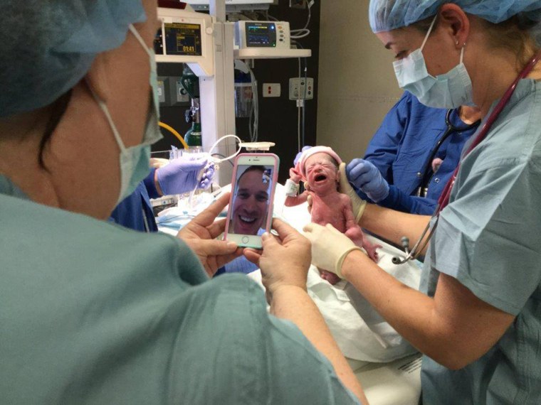 Image: Army Captain Tony Burch witnessed the birth of his quadruplets via Facetime