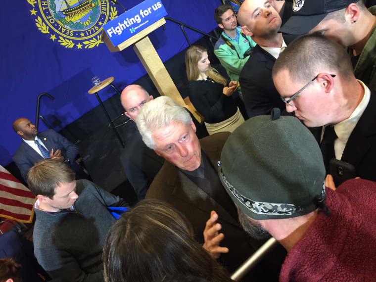 Bill Clinton spokes with two undecided voters in New Hampshire for almost 10 minutes on Tuesday.