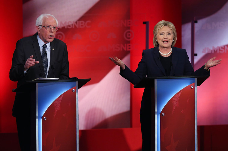 Image: Democratic Presidential Candidates Hillary Clinton And Bernie Sanders Debate In Durham, New Hampshire