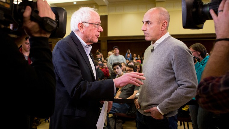 Matt Lauer attends a rally for Democratic candidate Bernie Sanders