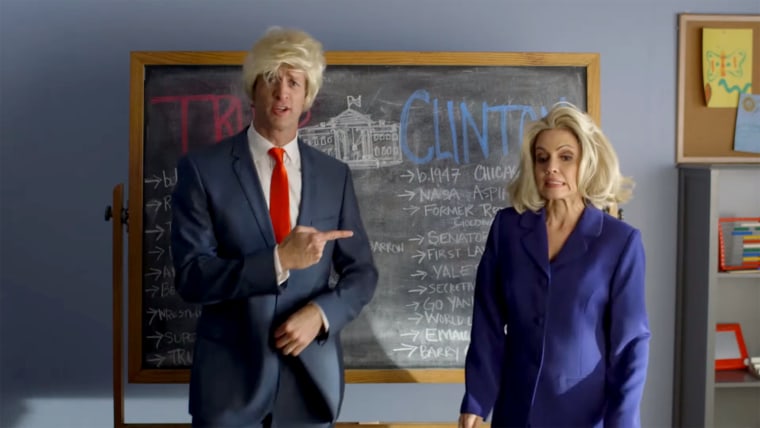Penn and Kim Holderness dressed up as Donald Trump and Hillary Clinton.