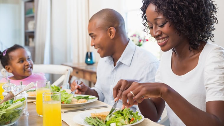 Family eating healthy salad