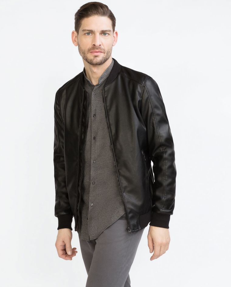 Zara - Faux Leather Bomber Jacket - Black - Men