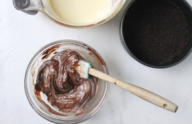 Slow Cooker Marble Cheesecake: Transfer 1 cup of the batter to a bowl and stir in the melted chocolate
