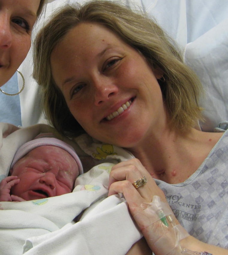 Bridget Hamilton gave birth to a healthy girl after being hospitalized for nearly three months with Guillain-Barre syndrome.