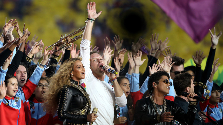 Beyonce, Chris Martin of Coldplay and Bruno Mars