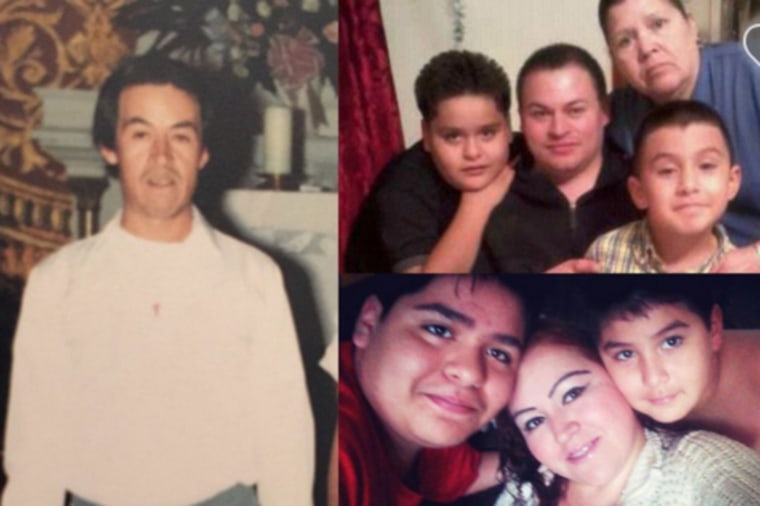 Left photo: Noe Martínez Sr. (photo circa 1990); Top Photo: (left to right) Leonardo Cruz, Noe Martínez Jr., Rosaura Hernández, Alexis Cruz; Bottom Photo: (left to right) Leonardo Cruz, mother María Herminia Martínez, and Alexis Cruz.