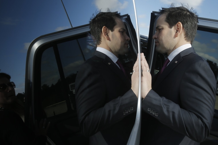 Image: U.S. Republican presidential candidate Marco Rubio steps into his SUV after getting off his charter plane in Greer, South Carolina