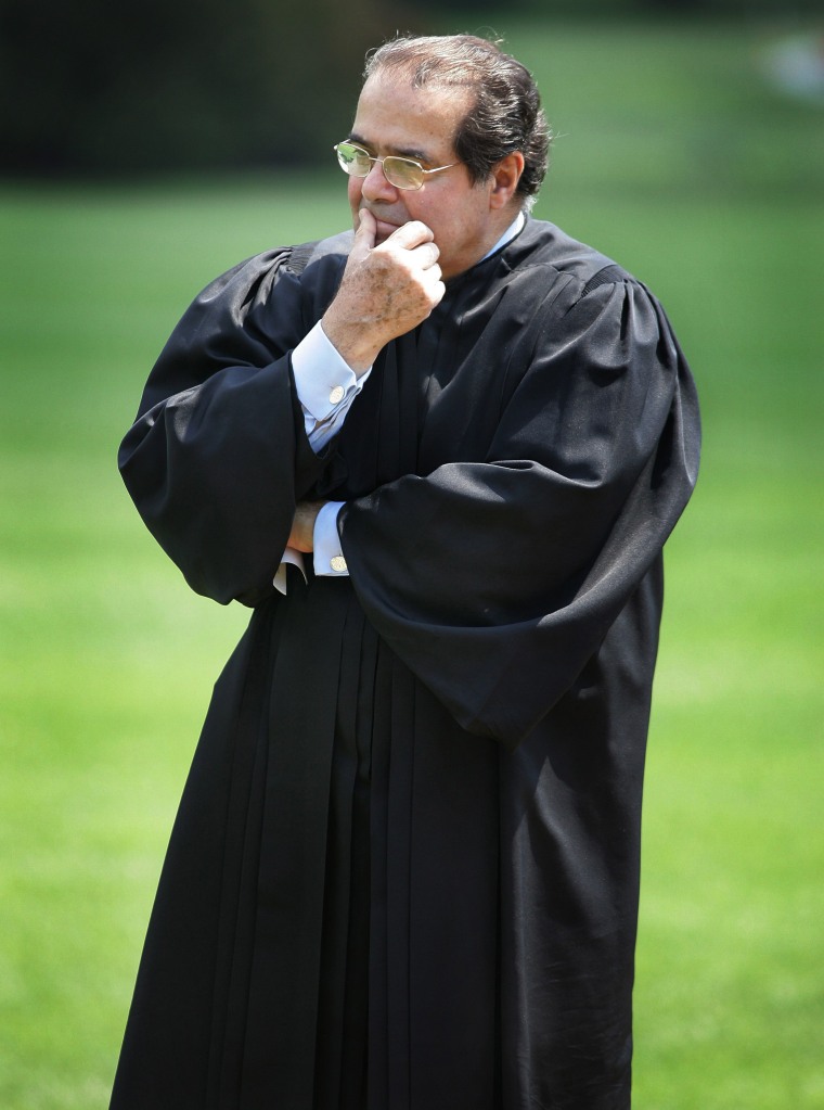 Image: Scalia listens to President Bush speak during a swearing-in ceremony