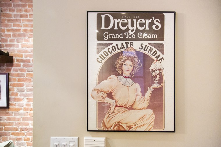 Hanging on one wall is a vintage Dreyer's ice cream poster Dylan's mom gifted her.