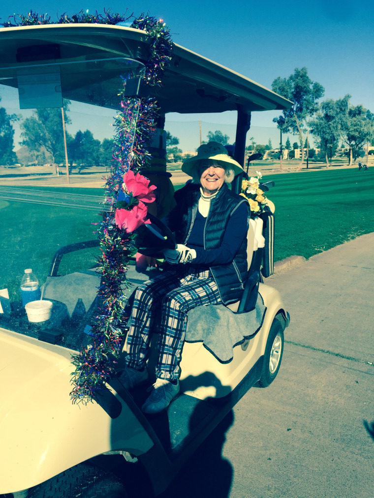 Joyce Caffee, who was born in 1916, enjoys playing golf twice a week in Scottsdale, Arizona.