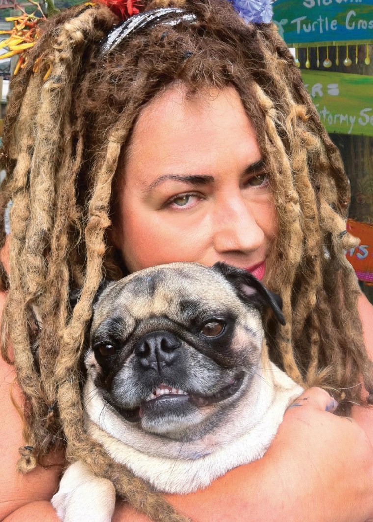 Artist Rhonda Kitchens and her 10-year-old pug Sadie.