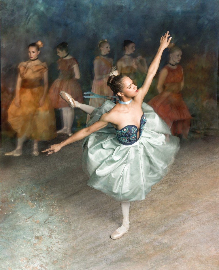 Misty Copeland poses for a portrait in the style of a Degas painting.