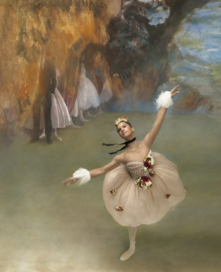 Misty Copeland poses for a portrait in the fashion of a Degas painting.