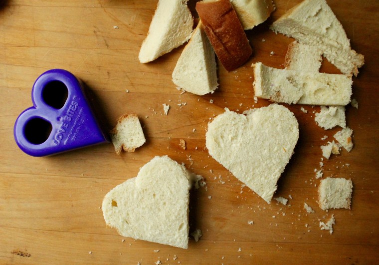 Strawberry and Cream Stuffed French Toast: Cut the bread into heart shapes