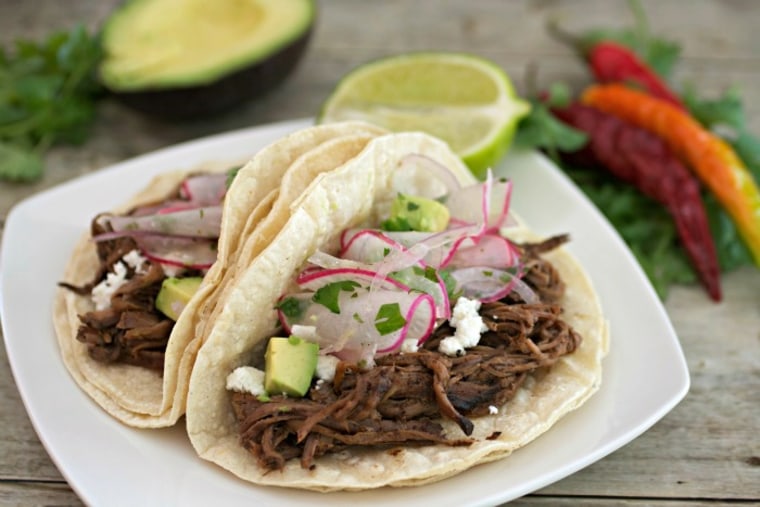 Slow cooker shredded beef tacos recipe from TODAY Food Club member Karrie Holland of Tasty Ever After