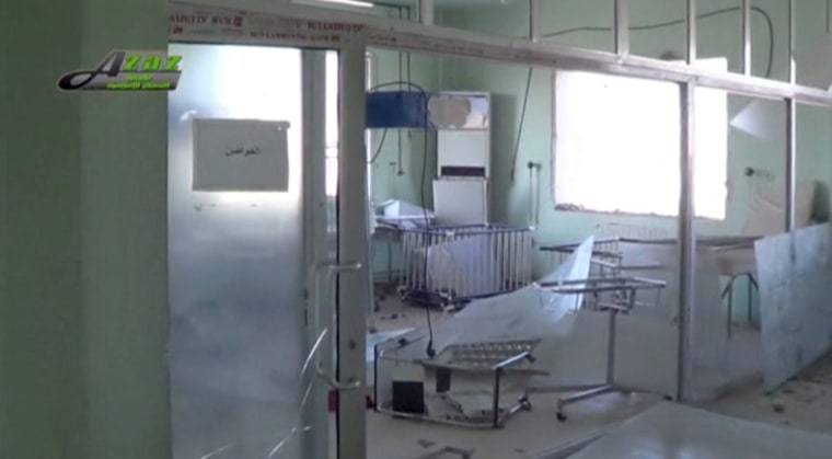 Image: Still image taken from video shows the view of the damaged interior of what is said to be a hospital after a missile attack in Azaz