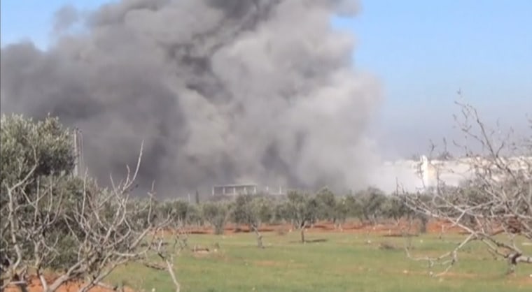 Image: Still image taken from video shows heavy smoke rising from a location said to be a Medecins Sans Frontieres (MSF) supported hospital in Marat al Numan, Idlib, Syria