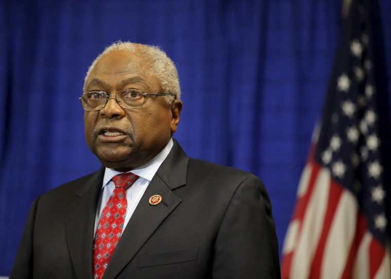 Image: U.S. Representative Jim Clyburn speaks at a press conference held at Allen University in Columbia