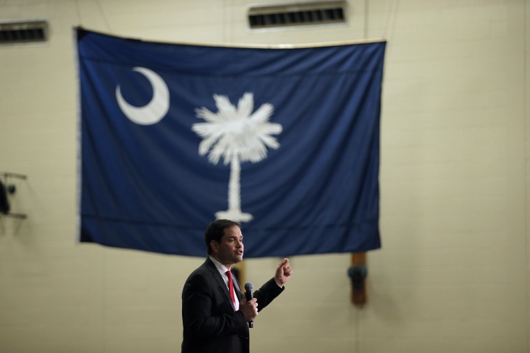 Image: U.S. Republican presidential candidate Marco Rubio speaks during a campaign town hall at the Odell Weeks Activity Center in Aiken