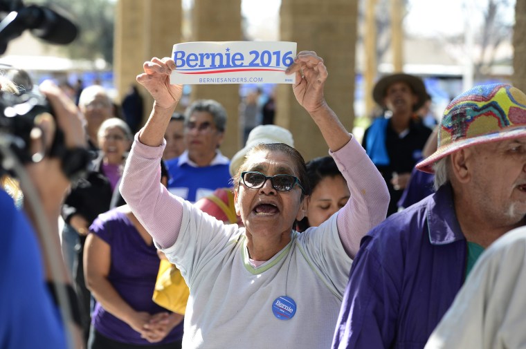 Image: Liliana Aguirre shouts her support for Bernie Sanders