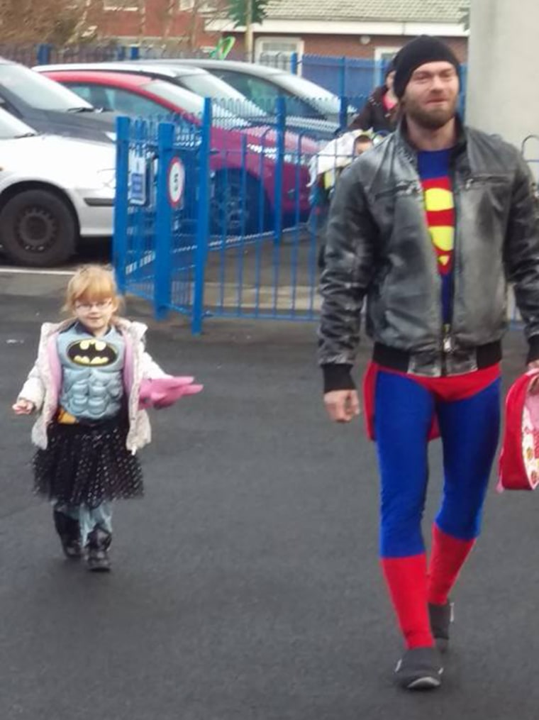 This photo of Danny and daughter, Phoebe, dressed as superheroes went viral after a friend posted it to Facebook.