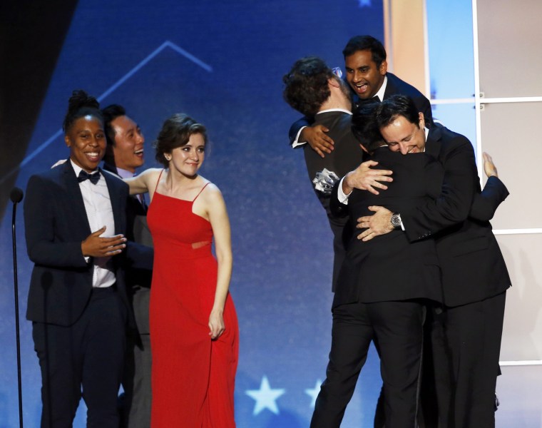 Image: Aziz Ansari celebrates during the 21st Annual Critics' Choice Awards in Santa Monica