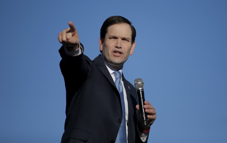 Image: U.S. Republican presidential candidate Marco Rubio speaks during a campaign event in Minden