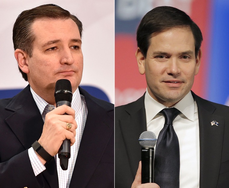 Image: A combination image of Republican presidential candidates Ted Cruz (L) and  Marco Rubio