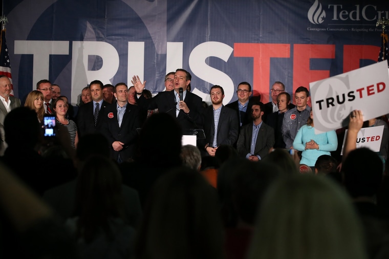 Image: U.S. Sen Ted Cruz  speaks during his caucus night gathering