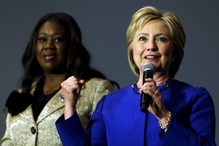 Image: Clinton gives remarks after being endorsed by Fulton and other families of gun violence victims during a town hall meeting at Central Baptist Church in Columbia, South Carolina