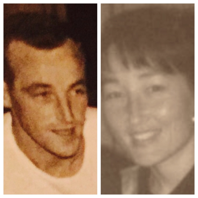 Katherine Kim, right, and her biological father, Gerard Krohn are pictured in their late 20s.