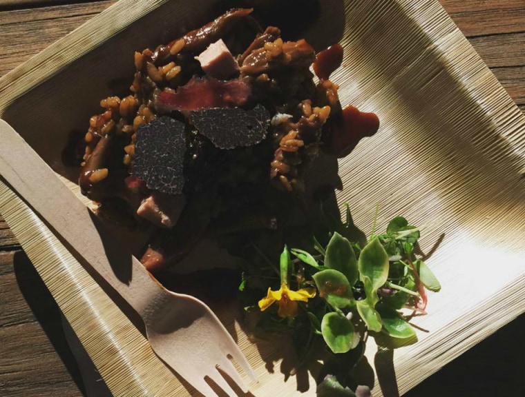 A delicious paella dish with duck confit and morel mushrooms, foie gras and duck tongue from Chef Jose Andrés at the South Beach Wine and Food Festival, Thursday, Feb. 25, 2016 in Miami, FL.  year.